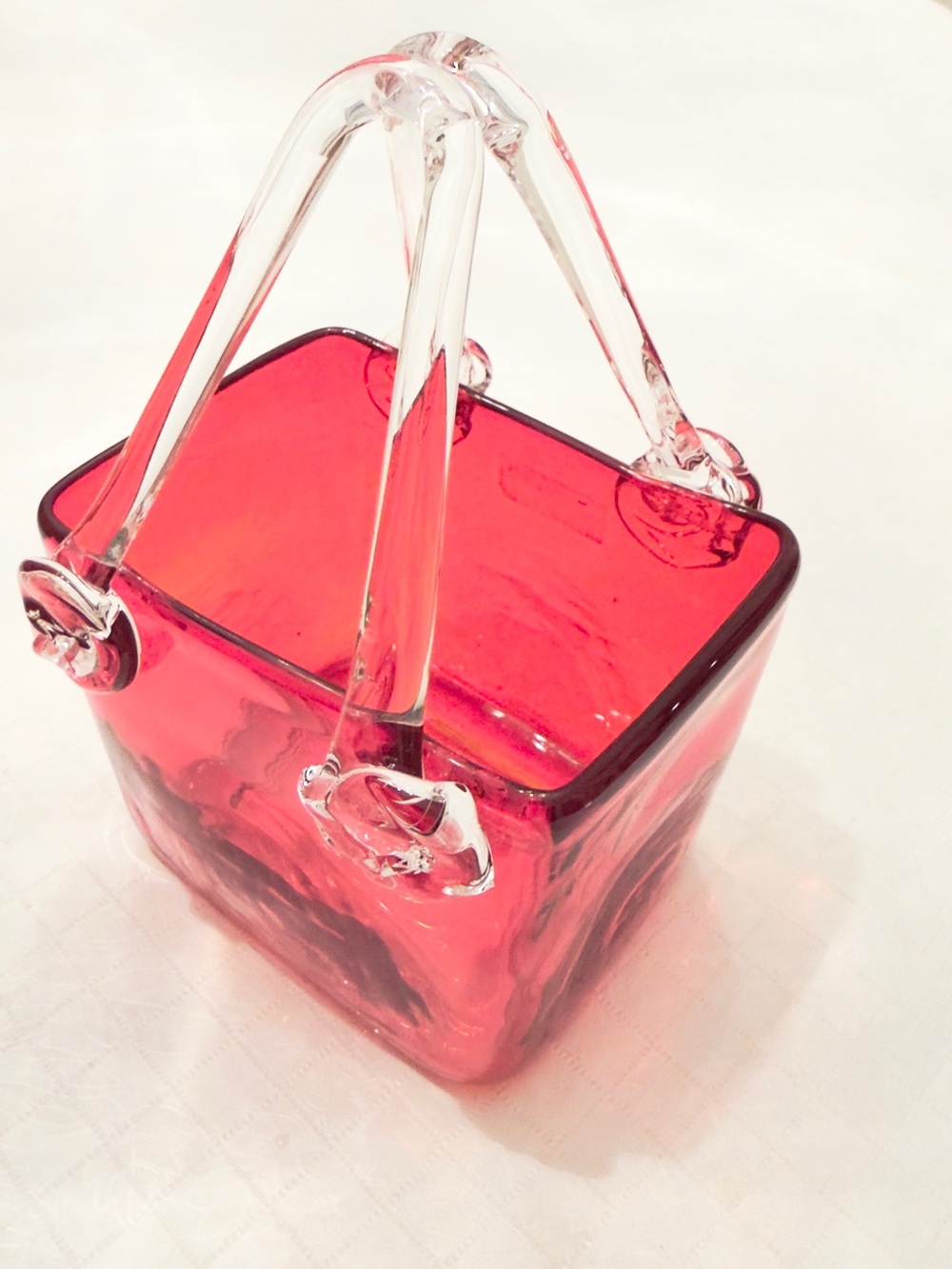 MURANO Strawberry Red Bubble Italian Handcrafted Glass Purse
Vase Clear Handles
